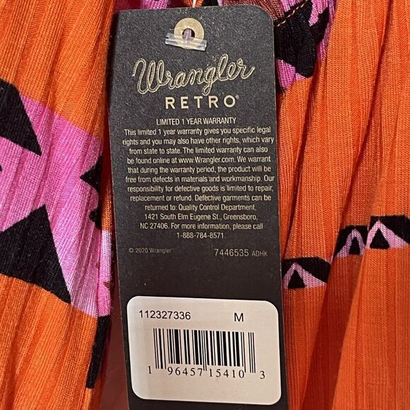 Wrangler Retro Size Medium Square Neck Southwestern Striped Long Sleeve - Picture 4 of 5